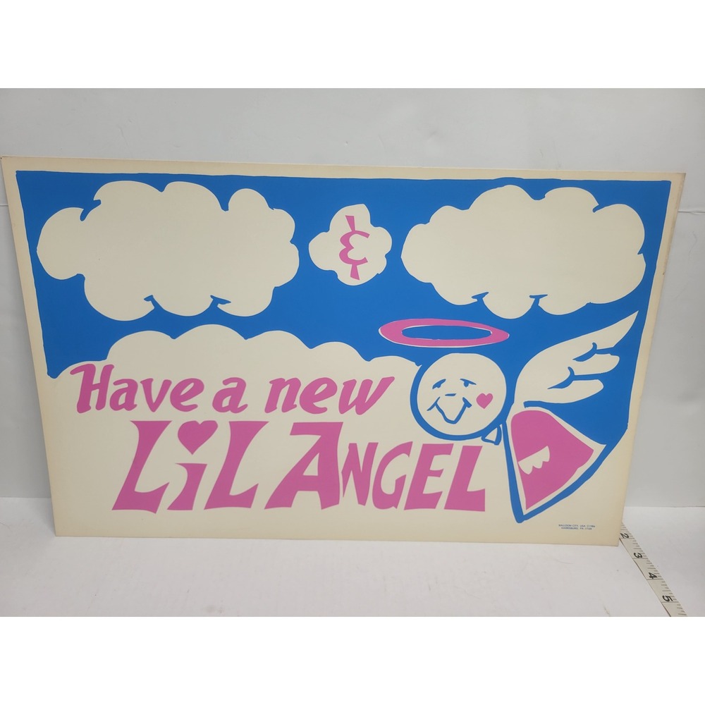 Vtg‎ 1984 Balloon City USA Have a New Lil Angel yard sign Poster 22x14 Nursery
